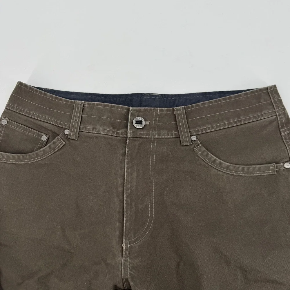 Kuhl Hot Rydr Flannel Lined Pants Green Brown Mens 34x30 Hiking Workwear